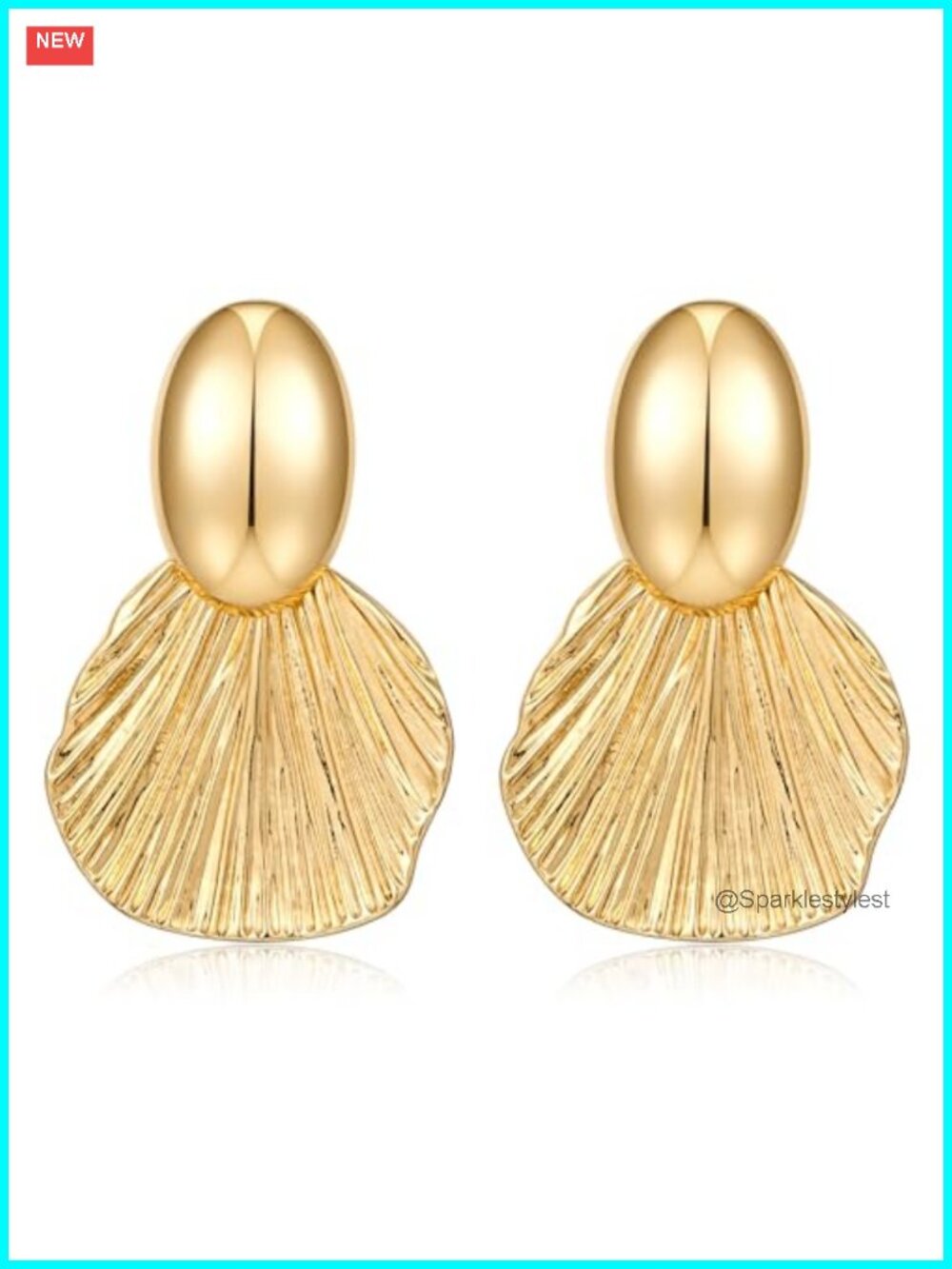 Gold Plated Chunky Fan-Shell Dangle Earrings Statement Jewelry